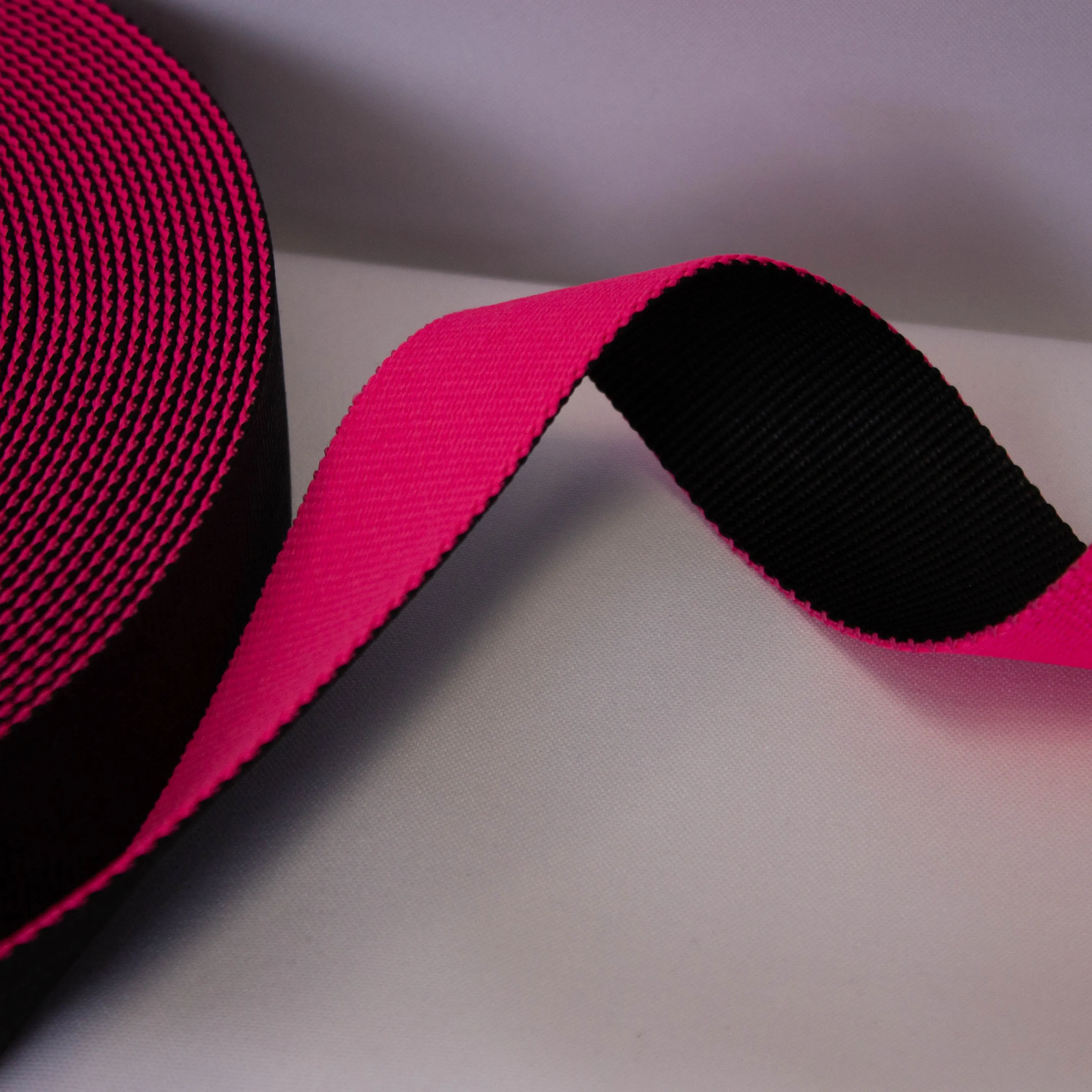 Tassenband / keperband 40 mm zwart - neon roos